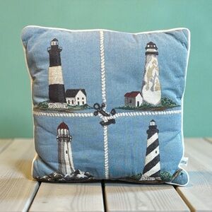 Riverdale Nautical Lighthouse Throw Pillow 16x16 Vintage Rope and Anchor Beach
